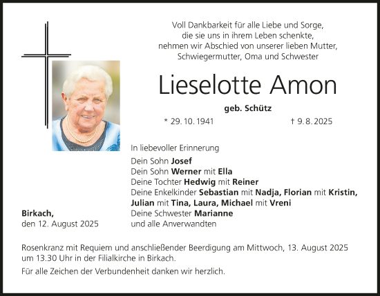 Anzeige von Lieselotte Amon von MGO
