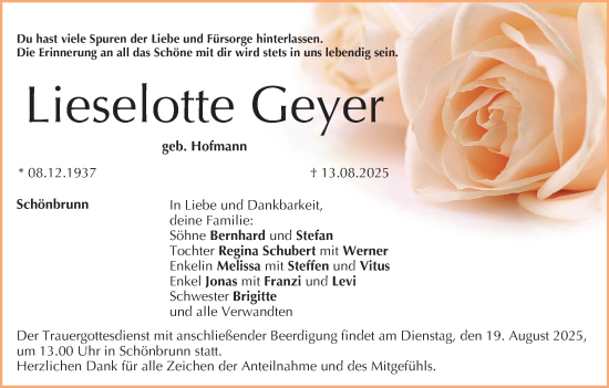 Anzeige von Lieselotte Geyer von MGO