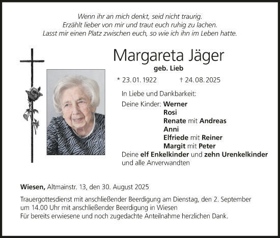 Anzeige von Margareta Jäger von MGO