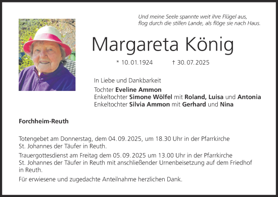 Anzeige von Margareta König von MGO