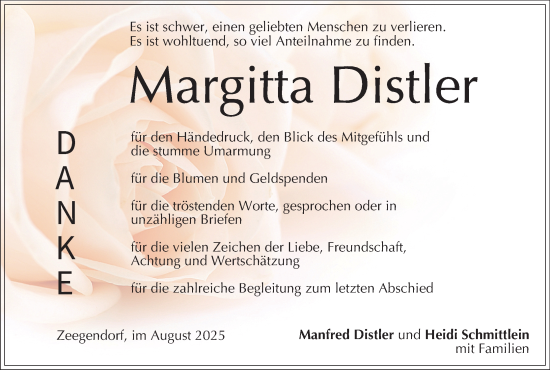 Anzeige von Margitta Distler von MGO