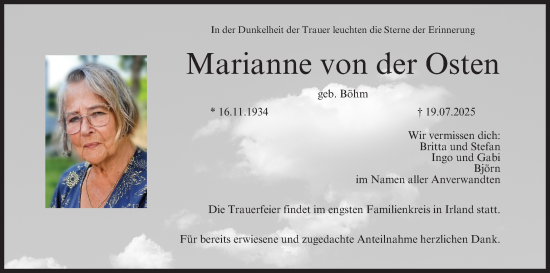 Anzeige von Marianne von der Osten von MGO