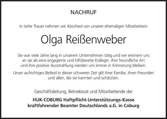 Anzeige von Olga Reißenweber von MGO