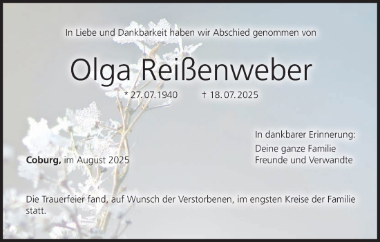 Anzeige von Olga Reißenweber von MGO