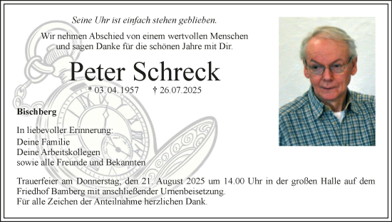 Anzeige von Peter Schreck von MGO