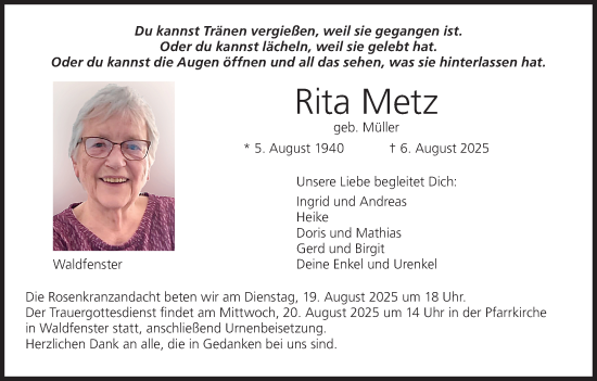 Anzeige von Rita Metz von MGO