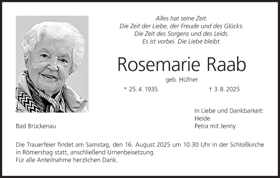 Anzeige von Rosemarie Raab von MGO