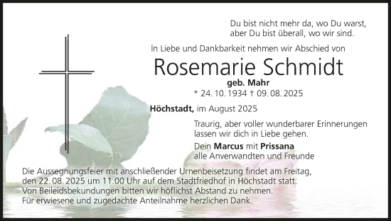 Anzeige von Rosemarie Schmidt von MGO
