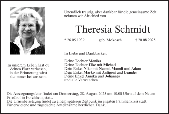 Anzeige von Theresia Schmidt von MGO