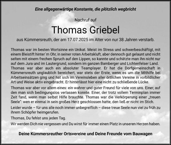 Anzeige von Thomas Griebel von MGO