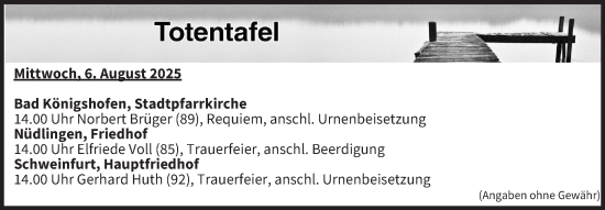 Anzeige von Totentafel vom 06.08.2025 von MGO