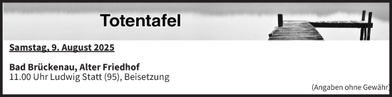 Anzeige von Totentafel vom 13.08.2025 von MGO
