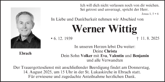 Anzeige von Werner Wittig von MGO