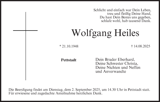 Anzeige von Wolfgang Heiles von MGO