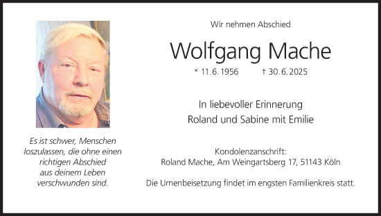 Anzeige von Wolfgang Mache von MGO