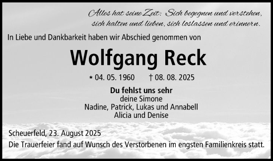 Anzeige von Wolfgang Reck von MGO