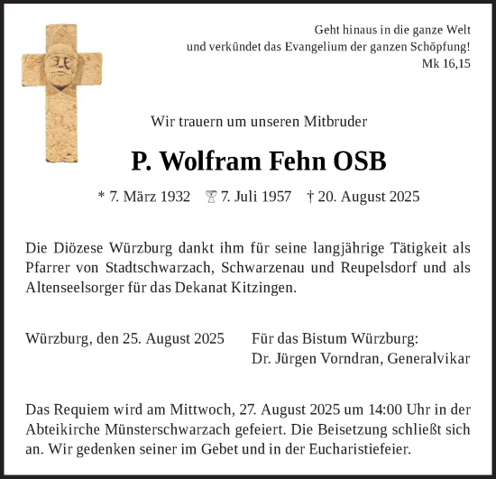 Anzeige von Wolfram Fehn von MGO