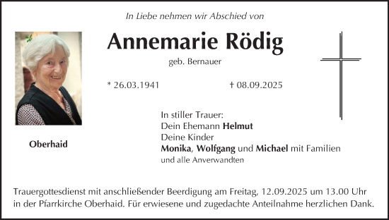 Anzeige von Annemarie Rödig von MGO