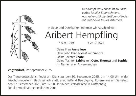 Anzeige von Aribert Hempfling von MGO