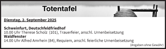 Anzeige von Bestattungen vom 02.09.2025 von MGO