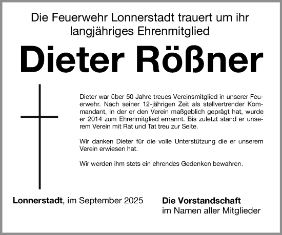 Anzeige von Dieter Rößner von MGO Anzeige von Dieter Rößner von MGO