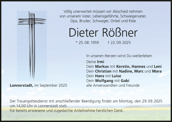 Anzeige von Dieter Rößner von MGO Anzeige von Dieter Rößner von MGO