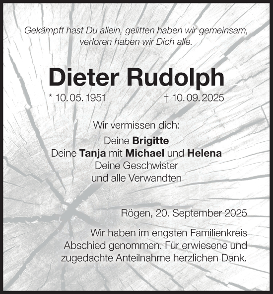Anzeige von Dieter Rudolph von MGO