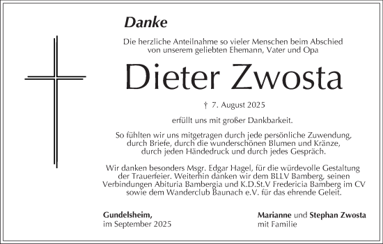 Anzeige von Dieter Zwosta von MGO