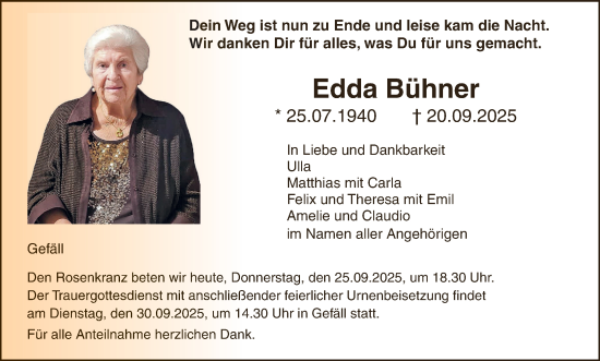Anzeige von Edda Bühner von MGO