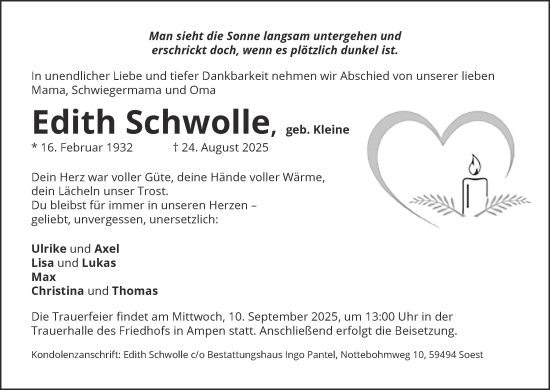 Anzeige von Edith Schwolle von MGO