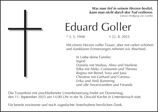 Anzeige von Eduard Goller von MGO