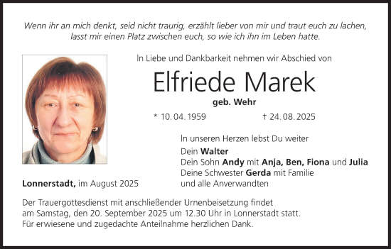 Anzeige von Elfriede Marek von MGO Anzeige von Elfriede Marek von MGO