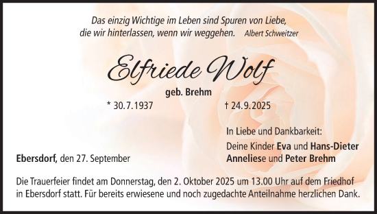 Anzeige von Elfriede Wolf von MGO