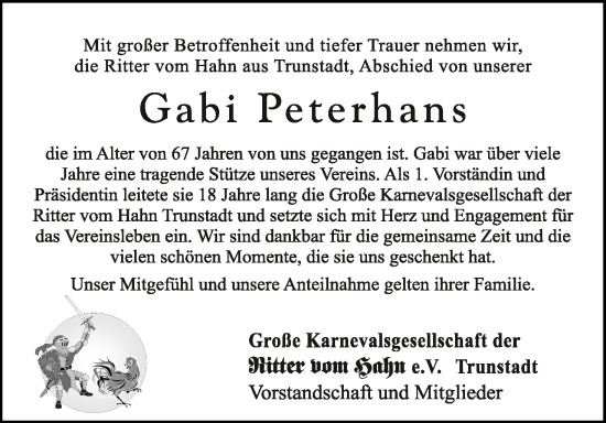 Anzeige von Gabi Peterhans von MGO