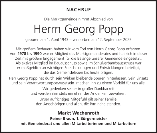 Anzeige von Georg Popp von MGO Anzeige von Georg Popp von MGO