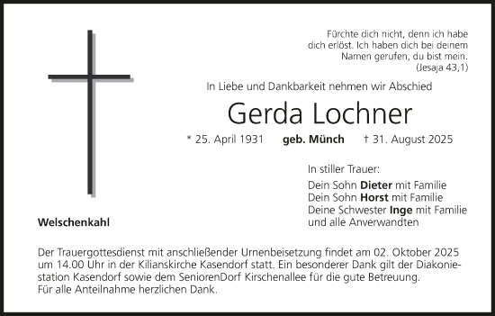Anzeige von Gerda Lochner von MGO