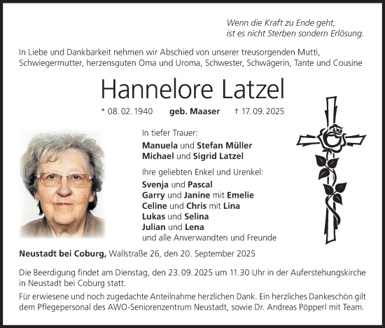 Anzeige von Hannelore Latzel von MGO