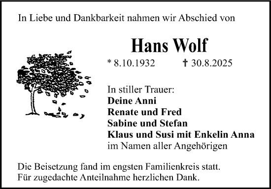 Anzeige von Hans Wolf von MGO Anzeige von Hans Wolf von MGO