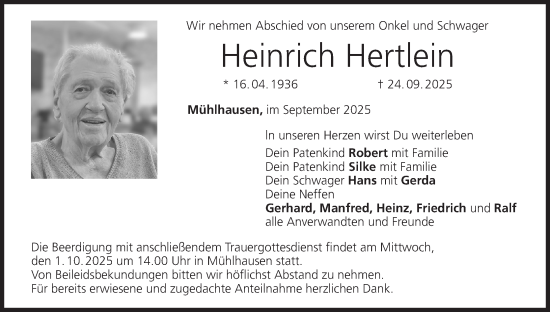 Anzeige von Heinrich Hertlein von MGO Anzeige von Heinrich Hertlein von MGO