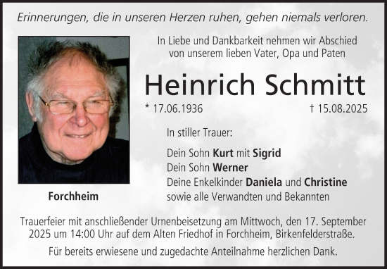 Anzeige von Heinrich Schmitt von MGO