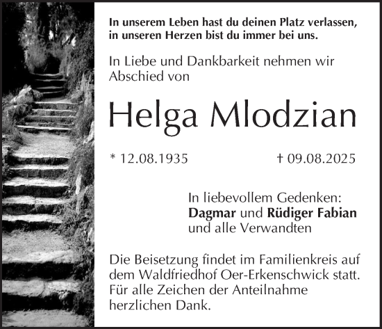 Anzeige von Helga Mlodzian von MGO