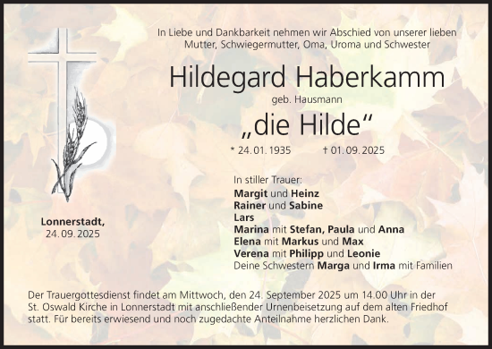Anzeige von Hildegard Haberkamm von MGO Anzeige von Hildegard Haberkamm von MGO