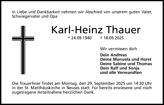 Anzeige von Karl-Heinz Thauer von MGO