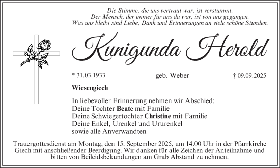 Anzeige von Kunigunda Herold von MGO