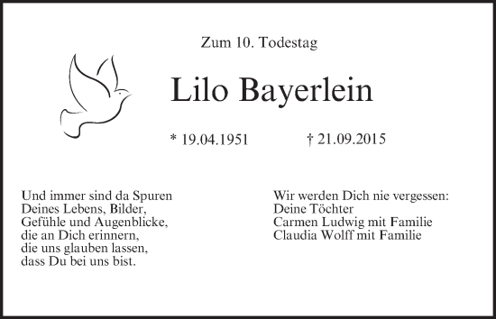 Anzeige von Lilo Bayerlein von MGO