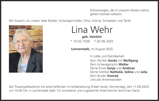 Anzeige von Lina Wehr von MGO
