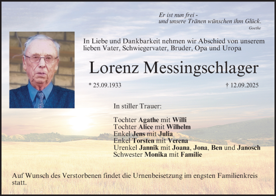 Anzeige von Lorenz Messingschlager von MGO