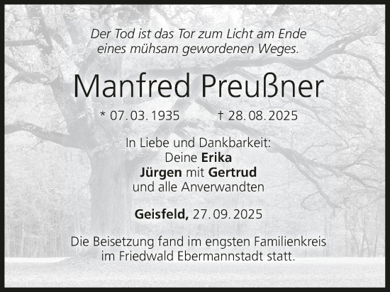 Anzeige von Manfred Preußner von MGO