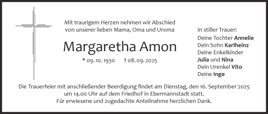 Anzeige von Margaretha Amon von MGO