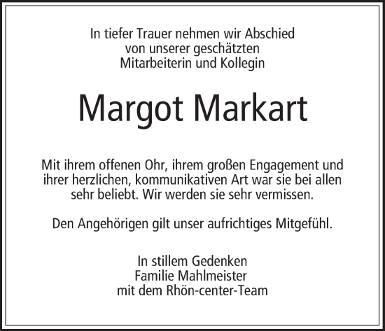 Anzeige von Margot Markart von MGO